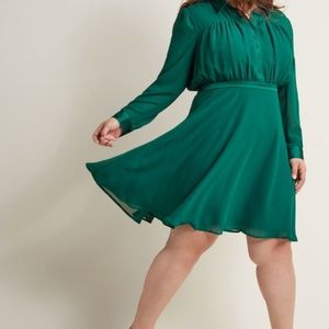 Modcloth Green Chiffon Shirt Dress